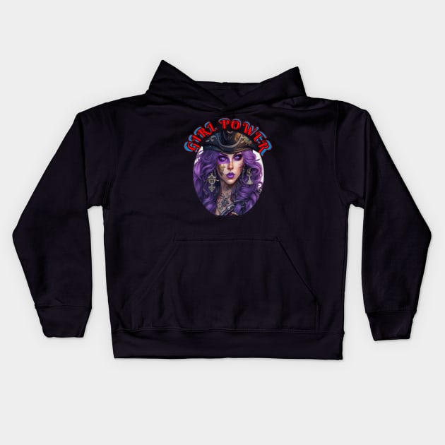 Girl power purple haired pirate Kids Hoodie by sailorsam1805